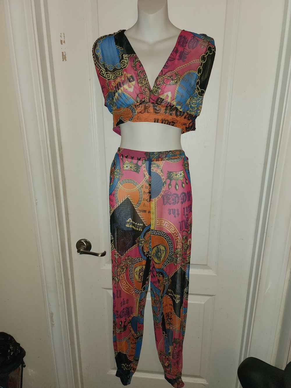 Women's Multicolor Printed High-Waist Pants - Pink & Blue SOLD!!!